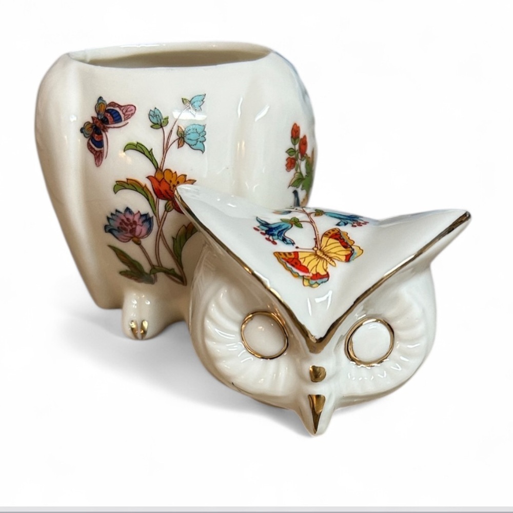 Ardco Owl Box Porcelain Figurine Floral Butterfly Motif Cottagecore Farmhouse - Picture 2 of 6
